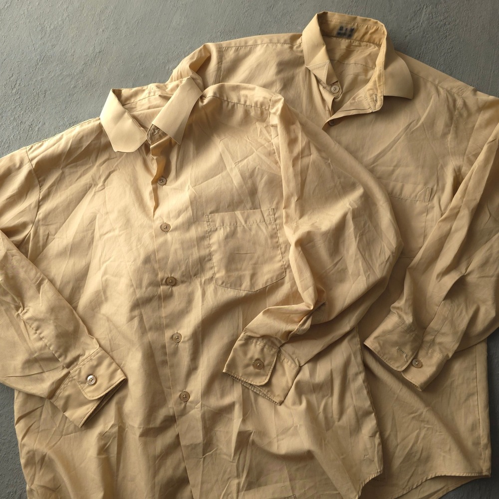 Vintage 60s US Army Tan Button Up Shirt 16x32 Cotton Blend Vanderbilt Set of 2